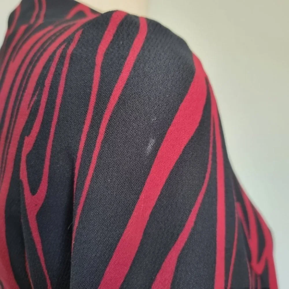 Veronika Maine Black & Red Stripe Long Sleeve A-Line Dress Size 6 - Picture 8 of 8